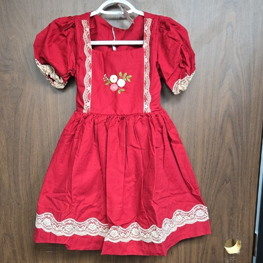 Hailey & Co. Size 8 (Girls) Red Handmade Embroidered Dress